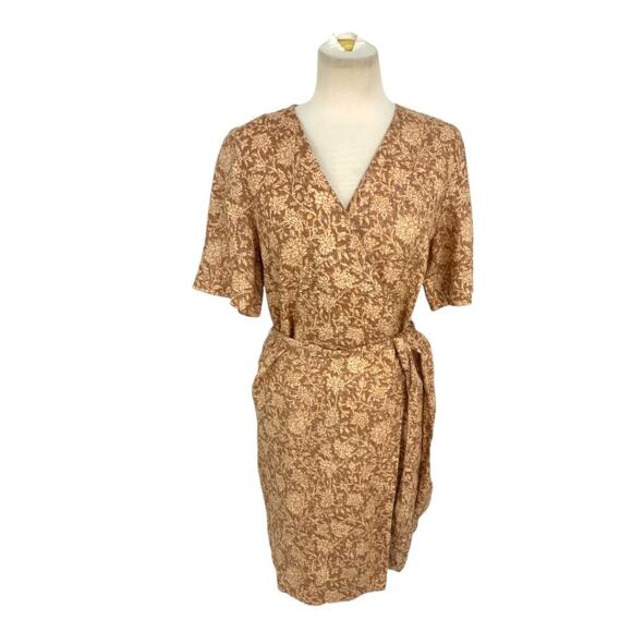 Faherty Ashley Tie Waist Linen Dress Bronze Floral Size Medium NWT $168 MSRP - Picture 2 of 9